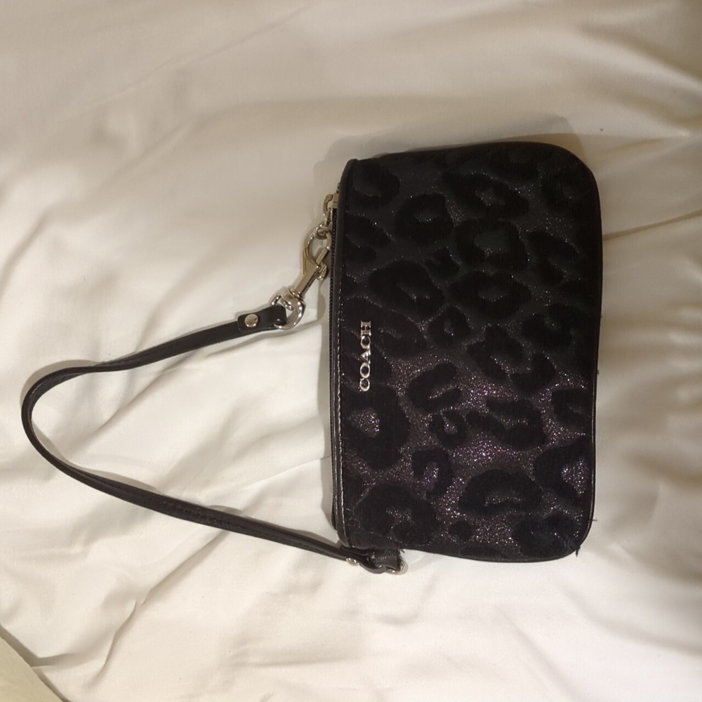 Coach Black Leopard Print Wristlet